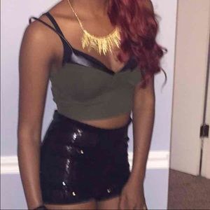 Green and leather crop top