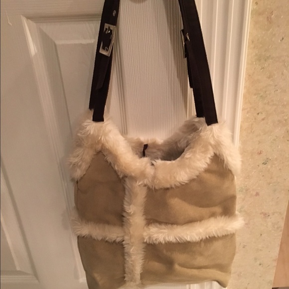 Suede and sheepskin shoulder bag