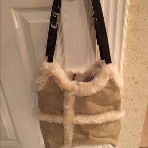 Suede and sheepskin shoulder bag