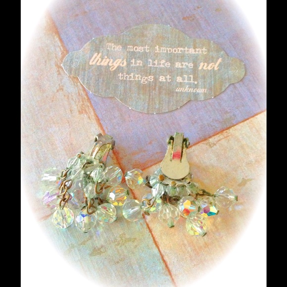 ~ VINTAGE ~ Iridescent Crystal Beaded Clip-Ons - Picture 3 of 3