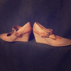 Studded Sofft Tan Leather Wedges