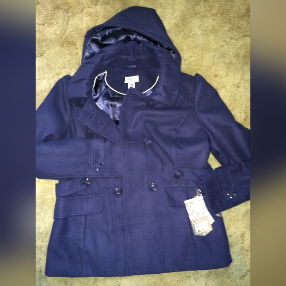 Midnight blue pea coat style winter coat - Picture 2 of 3