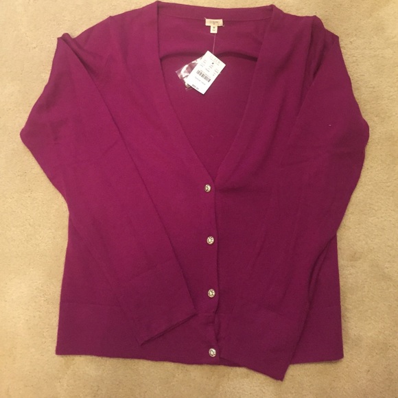 Plum J Crew cardigan sweater w/rhinestone buttons.