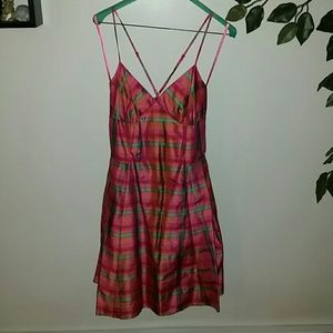 Adorable Orange, pink, and green plaid silk dress