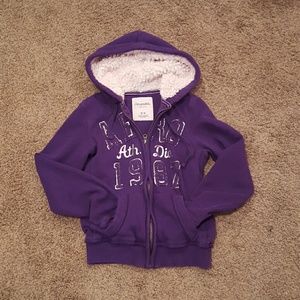 Purple Fuzzy Hoodie With Silver Lettering