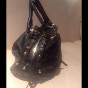 Express black bowling bag style handbag