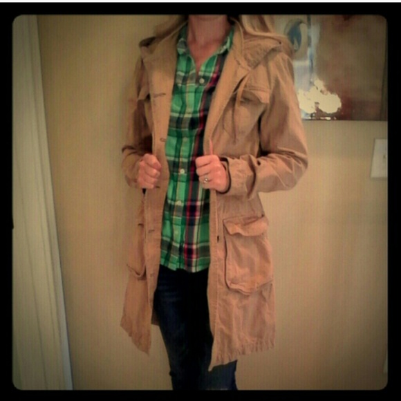 XS Old Navy Long Khaki Utility Cargo Fall Jacket