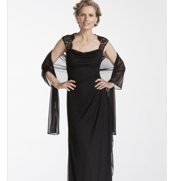 Cap sleeve long dress with lace (David's Bridal)