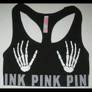 PINK skeleton hand sports bra Halloween limited
