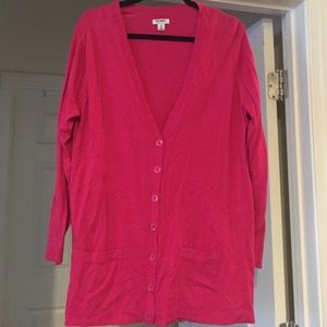 Pink long button up cardigan