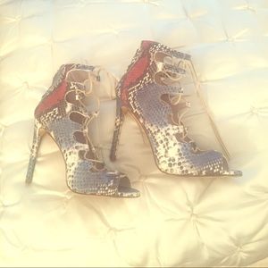 Zara snakeskin lace-up heels
