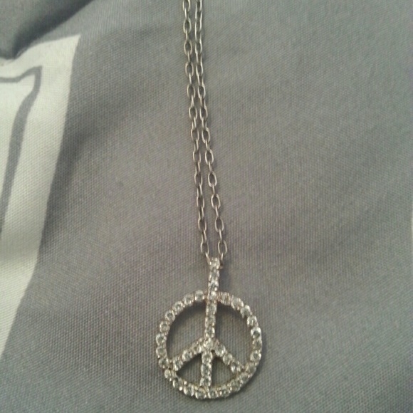 Silver jeweled Peace sign necklace (price firm)