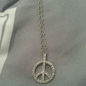 Silver jeweled Peace sign necklace (price firm)