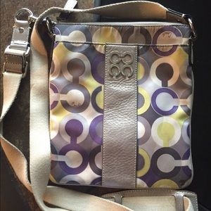 Green gray and purple coach cross body