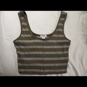 BDG Dark Green/Gray Striped Cropped Tank Top