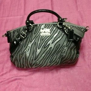Coach handbag silver & black zebra print