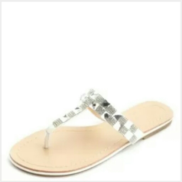 Rhinestone checkered thong sandals