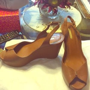Cognac BCBGeneration wedges with peep toe
