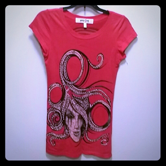 Rock 'n' luck red T-shirt  with sequence. Size XS