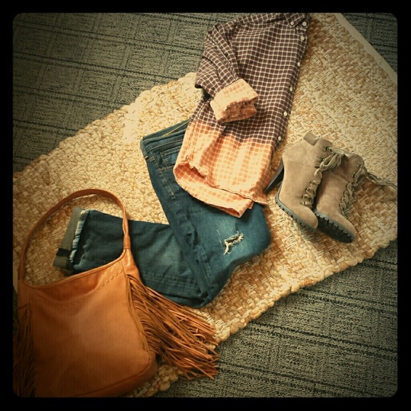 *SOLD* Upcycled Flannel Dip Dyed Plaid Shirt