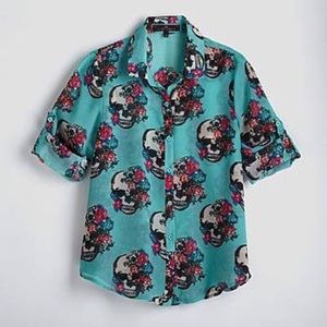 NWOT Button Down Sheer Skull Blouse