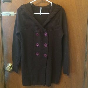 Double button up sweater with hood