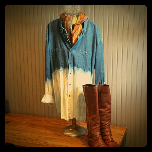 *SOLD*Upcycled Bleached Dip Dyed Urban Denim Shirt