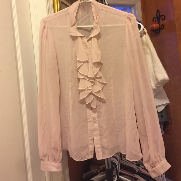 Nude pink sheer ruffle blouse, large