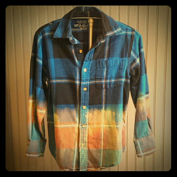 Kid's Upcycled Flannel Dip Dyed Plaid Shirt