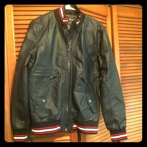 Forever 21 Men's Bomber Blue Leather Jacket