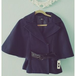 Navy Blue Winter Pea Coat with Black Patent Belt