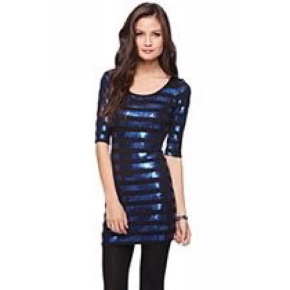 NWOT Black/blue sequin stripe dress