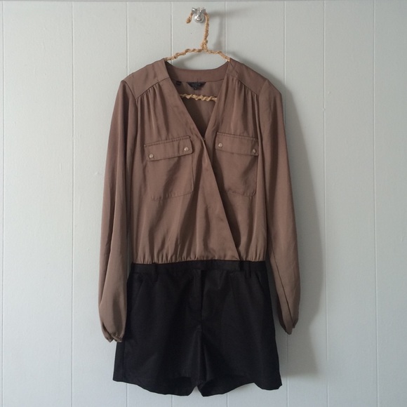 Taupe/Black Guess Long Sleeve Romper