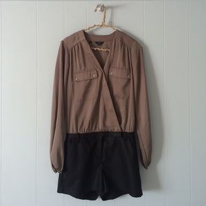 Taupe/Black Guess Long Sleeve Romper