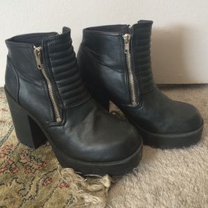 Black Chunky Heel Moto Booties