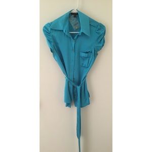 Bebe button down silk blouse, turquoise, size XS