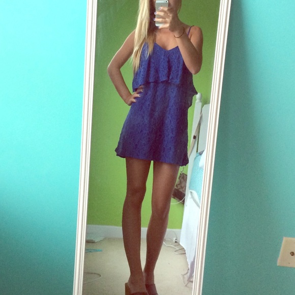 New low back blue lace dress