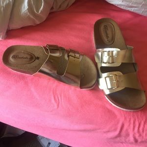gold Birkenstock like shoes