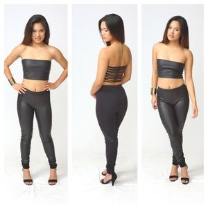 Black leather bandeau top