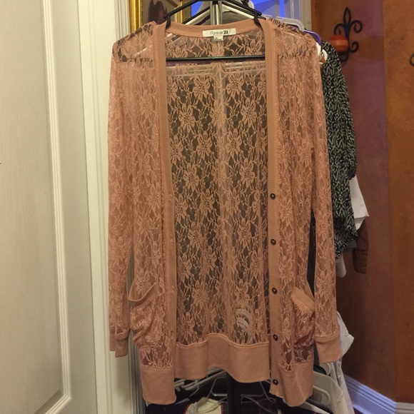 Nude pink lace cardigan, new without tags, large