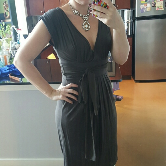 BCBG Sage Olive Green Cotton Plunge Wrap Dress