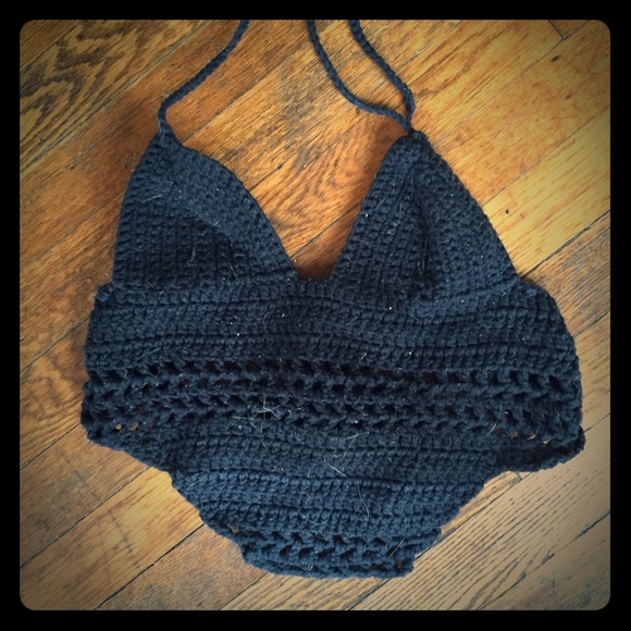 Crochet black halter top hand made