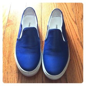 Royal Blue and White One Ground Slip On's