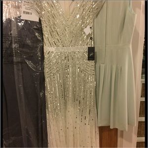 Adrianna Papell cap-sleeve beaded gown in ivory