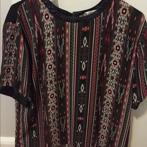 Aztec Print Leather Trim Blouse
