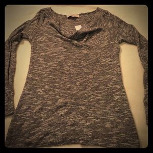 Grey cowl neck cotton sweater.