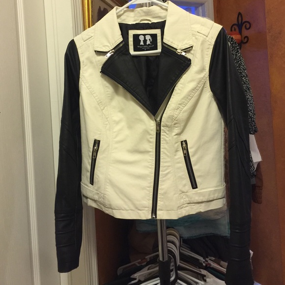 Black and white faux leather jacket, small
