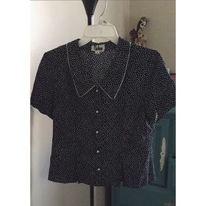 Vintage Polka Dot Collared Top with Pearl Buttons