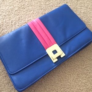 Blue & pink clutch with gold clasp