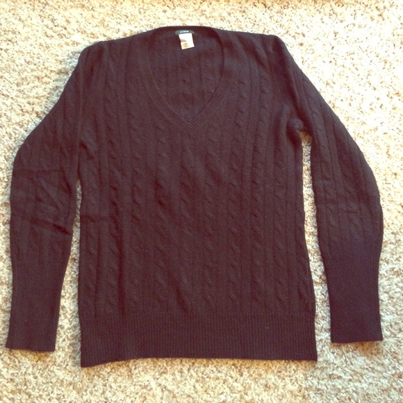Black J. Crew Cambridge Cable V-Neck Sweater